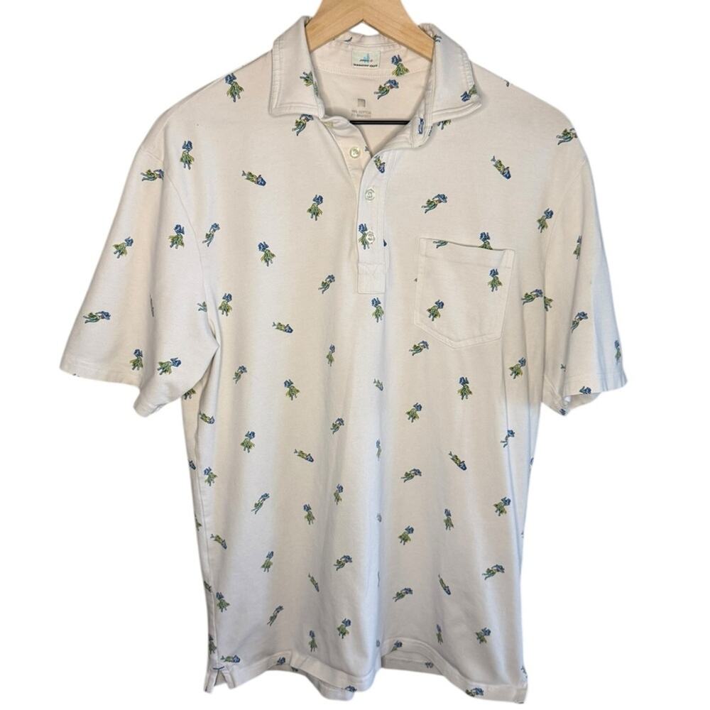 Johnnie O Men’s Sz Large White Printed Polo Shirt Mermaid Hula Dancer